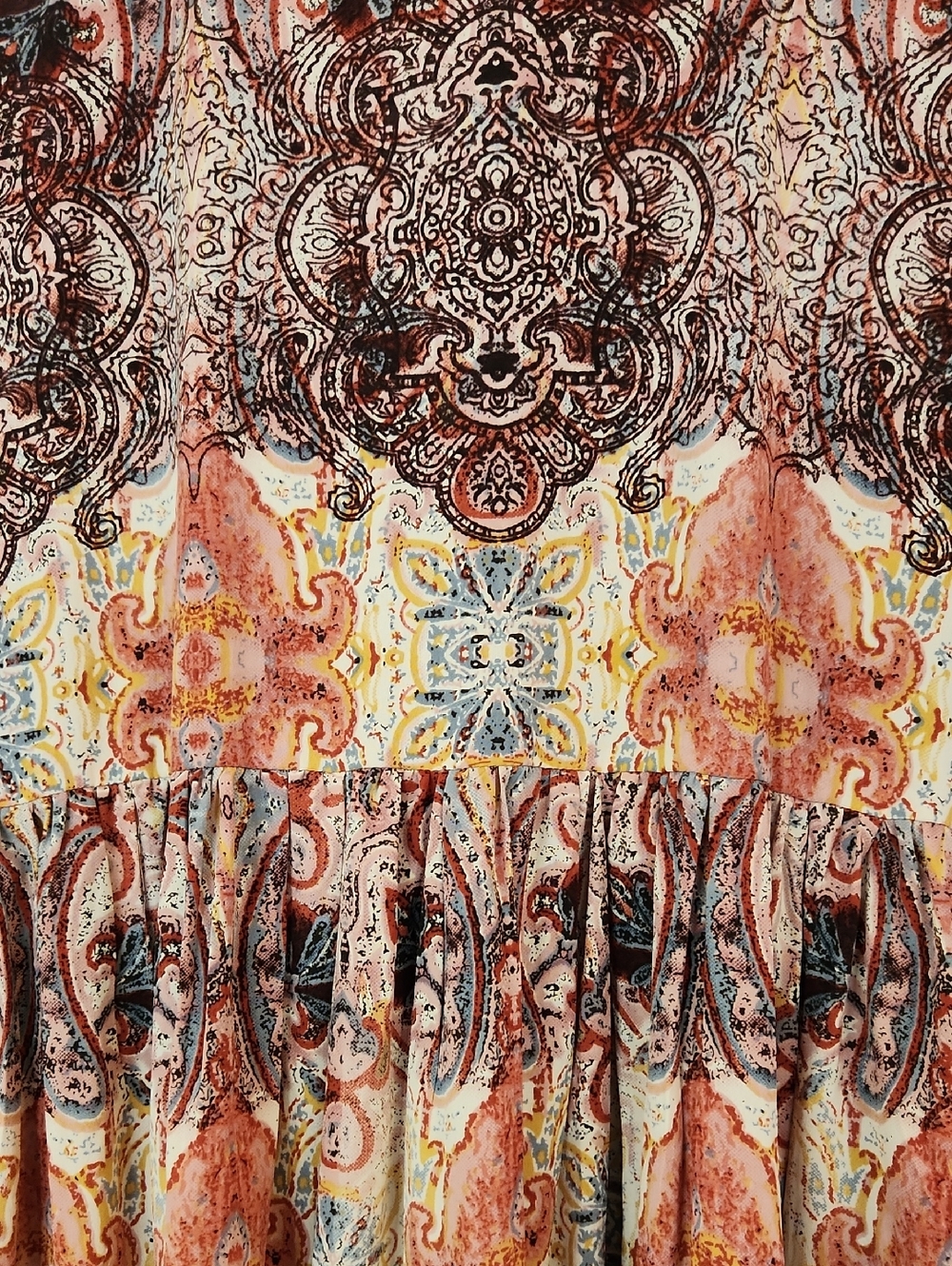 Anthropologie Ragu Paisley Print Pink Motif Tiered Maxi Dress Tassels Size M - Picture 15 of 16